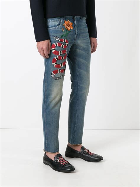 gucci snake denim jacket embroidered|Gucci ripped denim jeans.